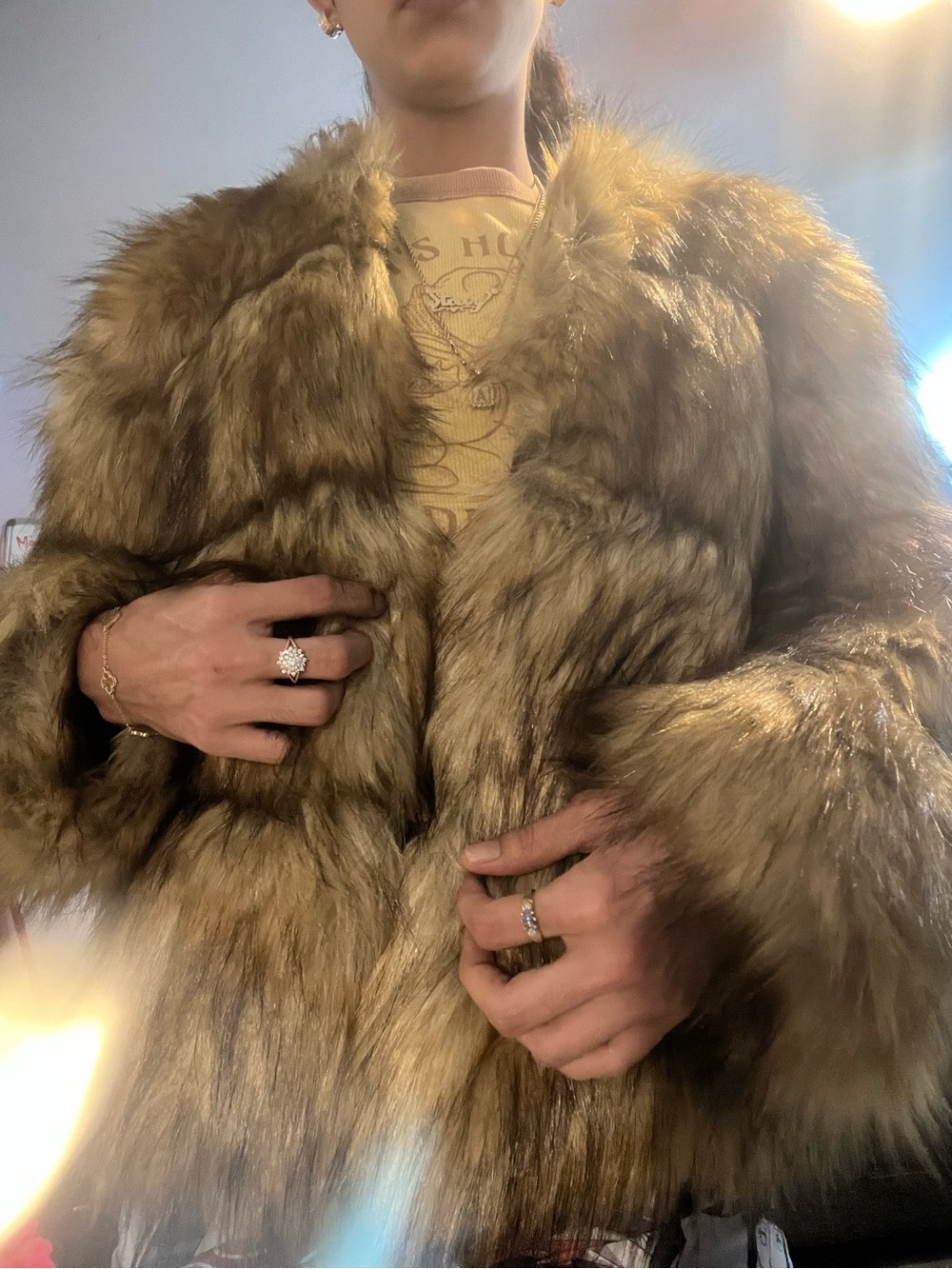Plush Faux Fur Teddy Jacket in Golden Brown
